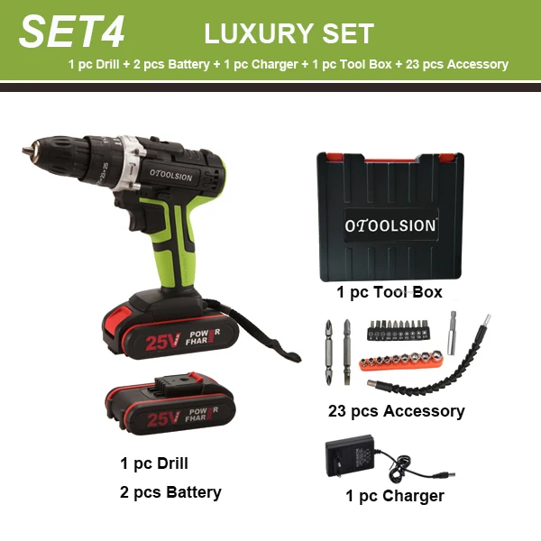 SET4 (2 pcs Battery) 25 в ударная электрическая отвертка литиевая батарея электрический молоток дрель Электрическая Дрель ударная отвертка электроинструменты для дома DIY - Цвет: SET4 (2 pcs Battery)