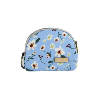

Women Coin Purse Gift Zipper Closure Practical Key Holder Fashion Mobile Phone Mini Canvas Flower Printed Cards Semicircle
