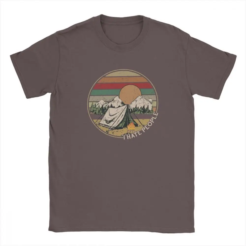 Brown One yona Love Camping I Hate People винтажные Забавные футболки для мужчин Кемпинг Туризм короткий рукав топы подарок футболки хлопок вырез лодочкой - Цвет: Brown