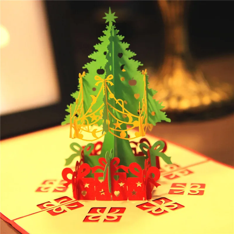 10 шт 15*15 см 3D Рождественская x-mas елка лазерная резка всплывающая Рождественская открытка поздравительная открытка Подарочная карта