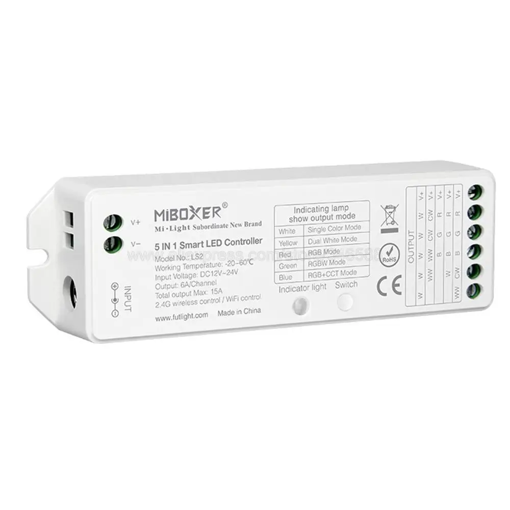 Светодиодный смарт контроллер DC12V 24V 15A Miboxer LS2 5 в 1 для одноцветного CCT RGB RGBW +