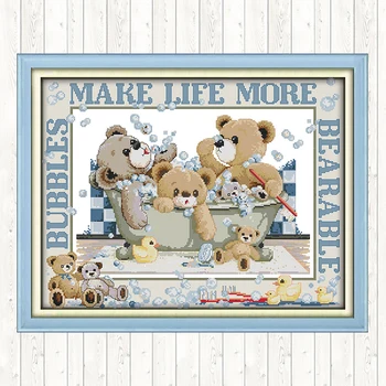 

Bubble Bath Bears 14ct 11ct Count Print Canvas Cross Stitch Package Needlework Embroidery Patterns Embroidery Kits DIY Crafts