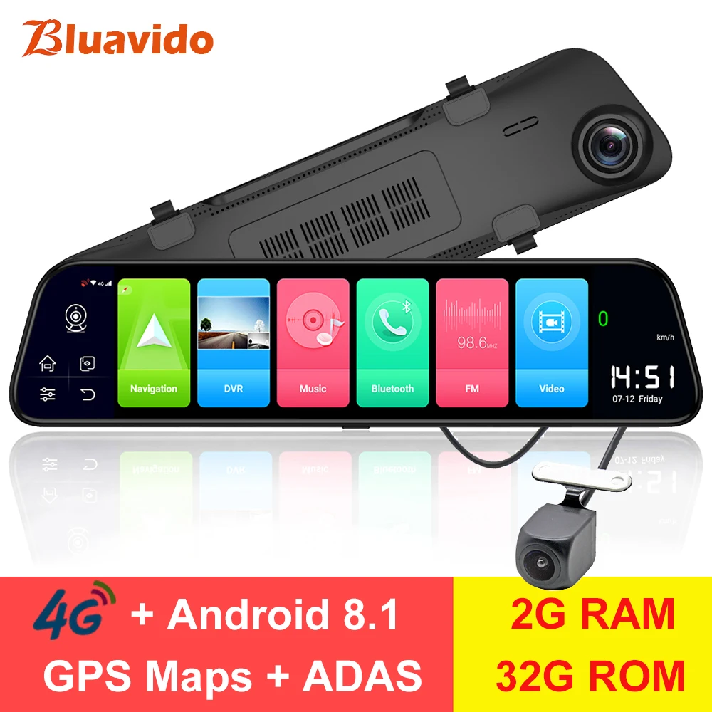 

Bluavido 12" Rearview mirror Camera 4G Android 8.1 dashcam 2G RAM 32G ROM GPS Navigation car video recorder ADAS WiFi BT 4.0 DVR