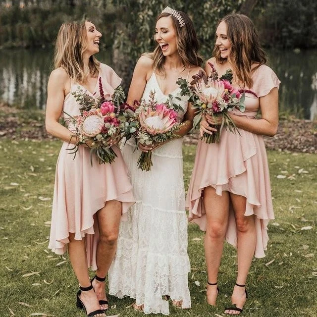 Vestidos de dama de Honor rosa de gasa para fiesta de boda de campo, vestido de de Honor elegante Simple, diseño único|Vestidos para dama de honor| - AliExpress