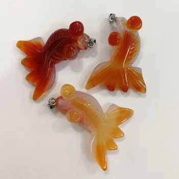 

Natural hand-carved red onyx Goldfish stone pendant beads gem necklace Making jewelry high quality 6pcs