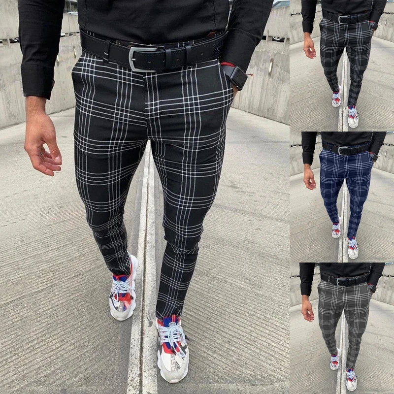 Sexy High Wasit spring Autumn Fashion pocket Men's Slim Fit Plaid Straight Leg Trousers Casual Pencil Jogger Casual Pants Sexy High Wasit spring Autumn Fashion pocket Men's Slim Fit Plaid Straight Leg Trousers Casual Pencil Jogger Casual Pants