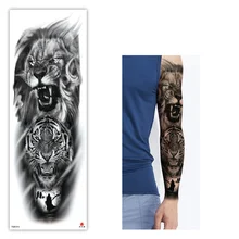 Большой рукав татуировки Эскиз лев тигр водонепроницаемые Временные татуировки стикер дикое яростное животное Мужчины Женщины птица Тотем Татто