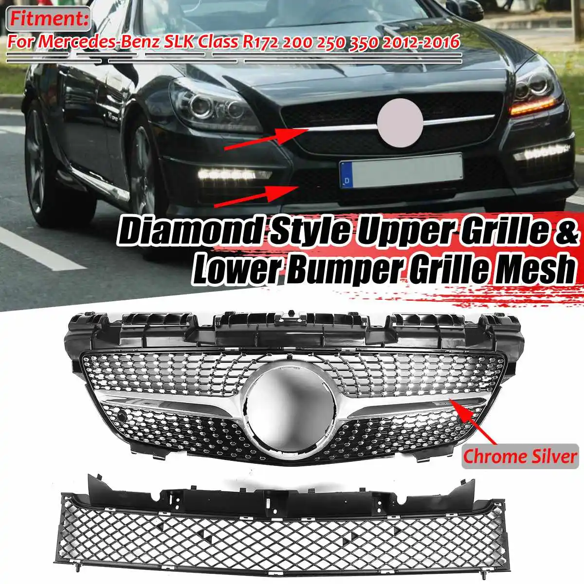 High Quality R172 Diamond Style Car Front Grill Grille For Mercedes For Benz SLK Class R172 200 250 350 2012- Racing Grills