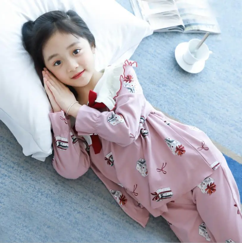 Хлопковые пижамы хорошего качества новое весенне-осеннее платье принцессы для сна с милым принтом комплекты из 2 предметов Детская домашняя одежда для сна