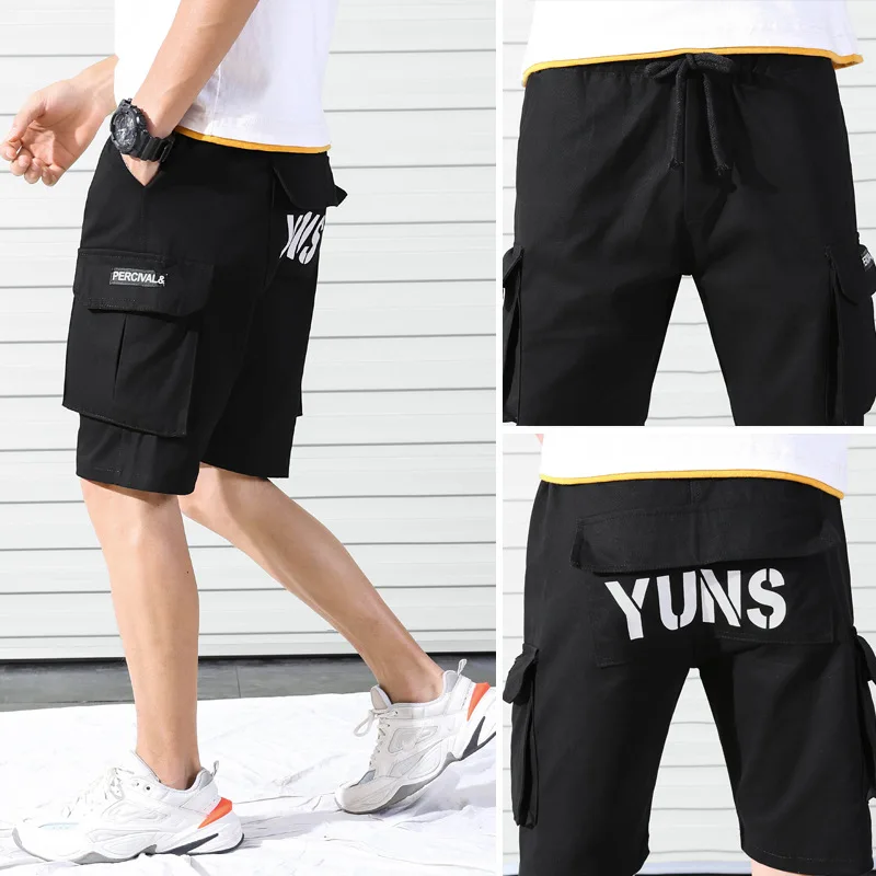 2019 summer men cargo Cotton solid casual Letter Printed shorts Elastic Waist Fashion Bodybuilding Jogger Men's Workout Shorts