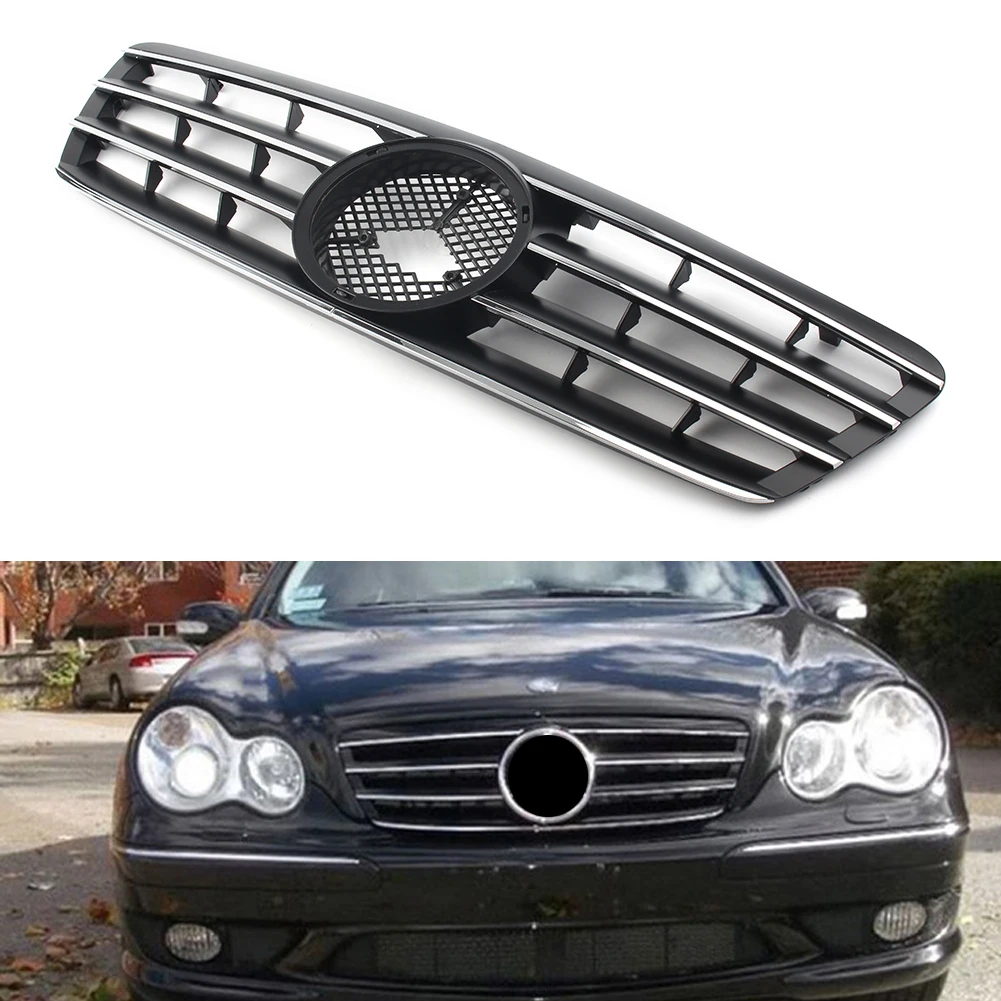 

Car Front Racking Grill 4-Fin AMG Style Mesh Grill For 2000-2006 Mercedes Benz W203 C-Class C230 C240 C320 C32 C220 Matt Black