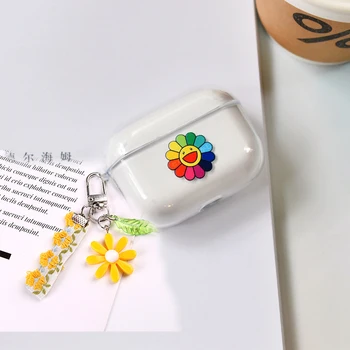 

sunflower Keychain clear Earphone case For AirPods Pro Case luxury Korean flora silicon keyring headphone Cover Air Pods 3