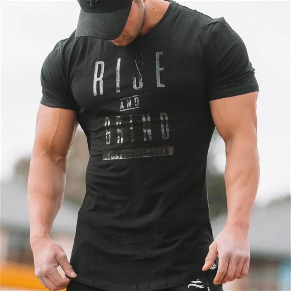 Rise & Grind Men’s Gym Fitness T Shirt - Men's Fitness Apparel, Men's ...