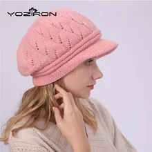 Модная женская розовая вязаная зимняя шапка, шапка с козырьком для взрослых, шапки из кроличьей шерсти с козырьком, женские береты, зимние шапки Skullies