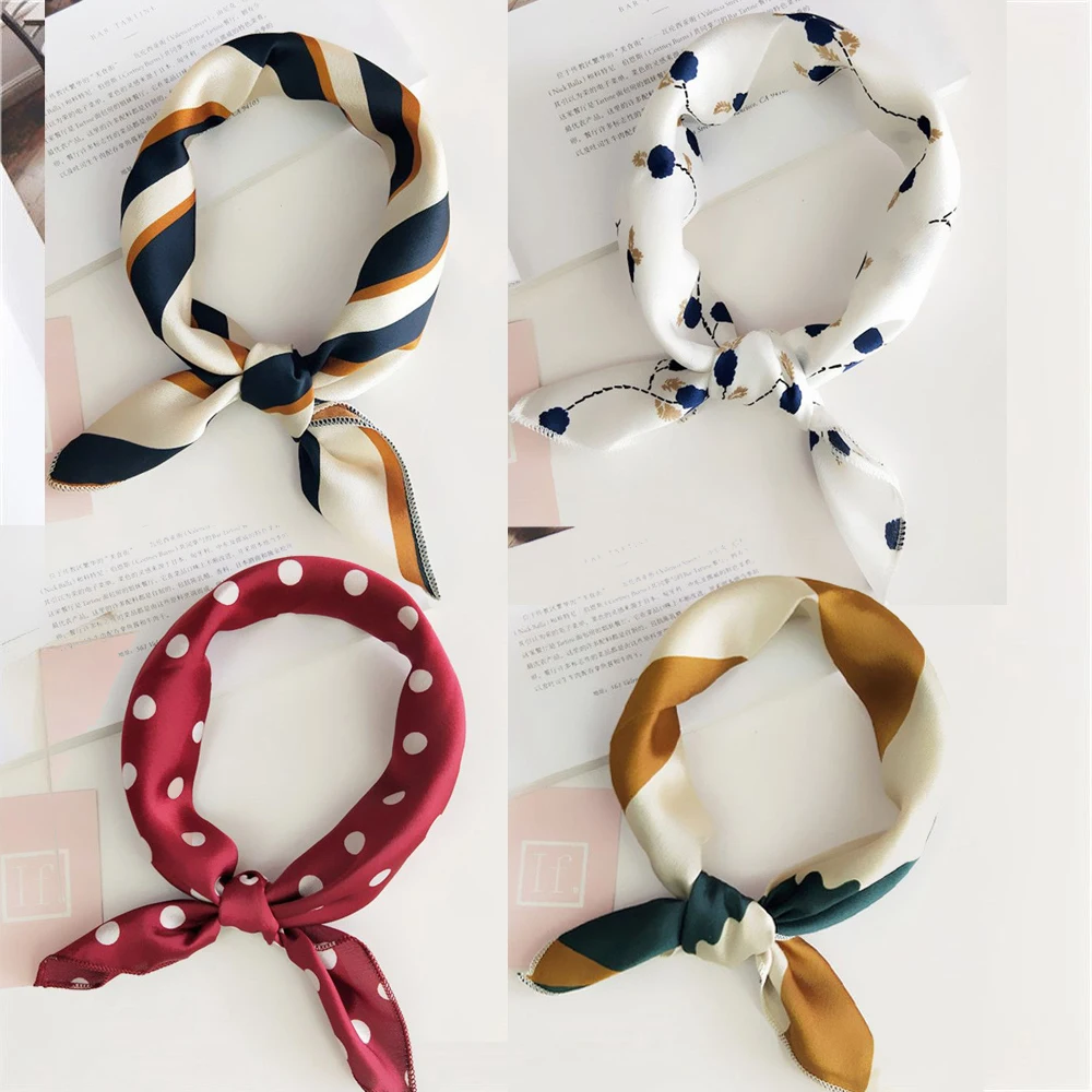 Women Band Hair Head Solid Scarf Feel Neck Tie Skinny Vintage Square Silk Satin