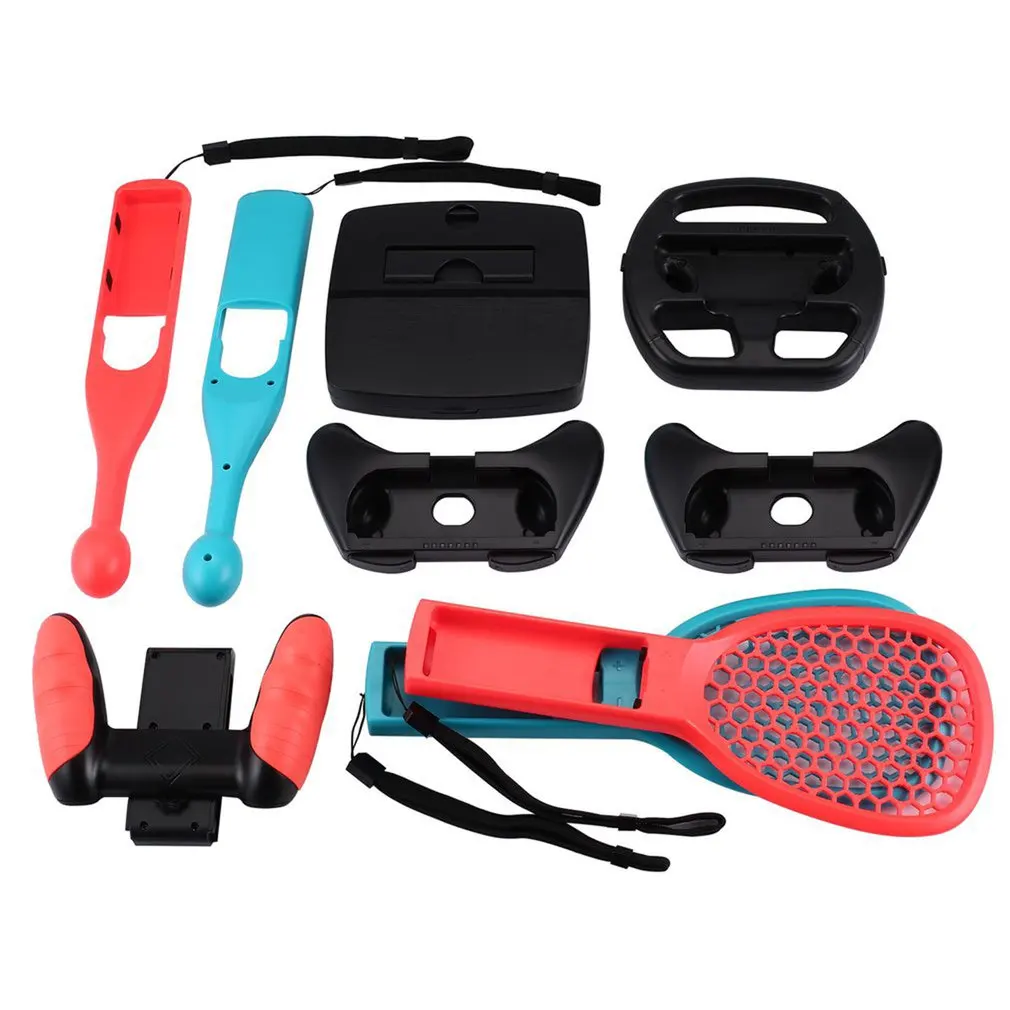 

KJH 17-in-1 Family Sports Game Kit Set For Nintend Switch Games Functional Stand Wheel Grip Caps Tennis Racket Drum stick