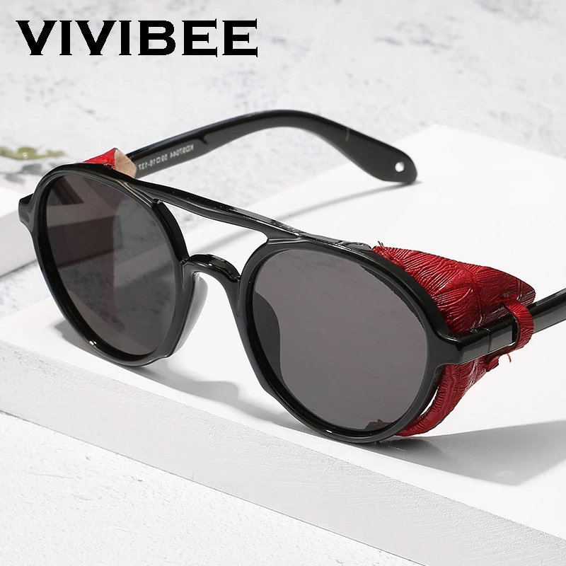 VIVIBEE стимпанк Круглые Солнцезащитные очки Мужские 2020 трендовые женские черные