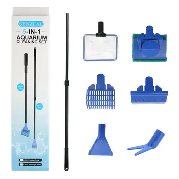 

Senzeal 5 in 1 Cleaning Tool Kit Glass Aquarium Fish Tank Cleaning Tool For Fish Shrimp Fishnet Cleaner Kits
