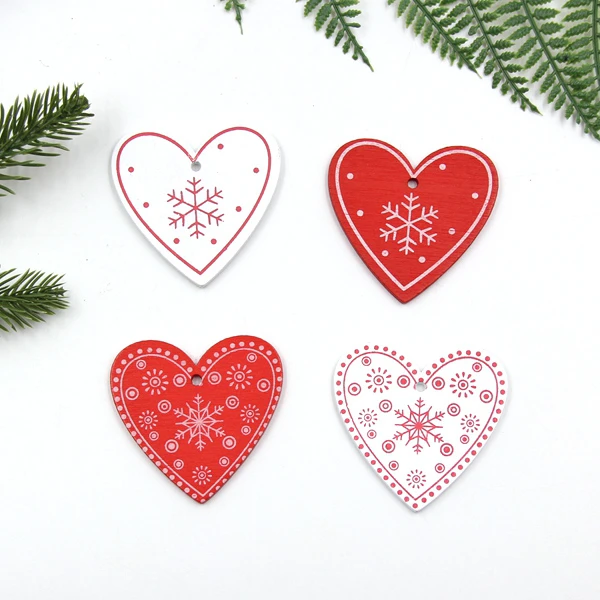 Mix Heart 12 шт./лот DIY белые и красные рождественские печатные деревянные подвески, украшения для детей, рождественские подарки, украшения для елки - Цвет: Mix Heart