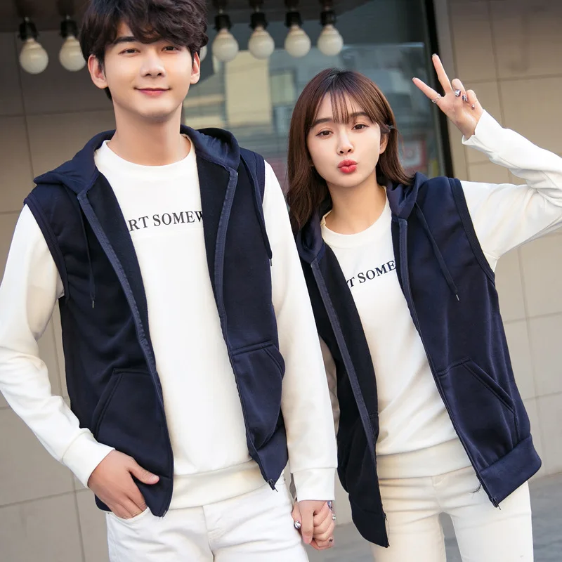 Модный кардиган с капюшоном, для пары, с капюшоном, жилет, однотонный, модный, мужской, большой размер