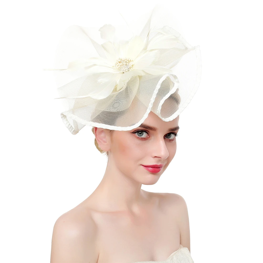 Gifts Wedding Girls Hair Accessories Hat Hairpin Mesh Veil Elegant Fascinator Headband Headwear Party Clip Feather Lady