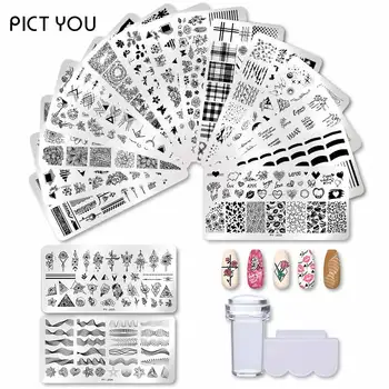 

PICT YOU 12*6cm Nail Art Templates Stamping Plate Design Flower Animal Glass Temperature Lace Stamp Templates Plates Image