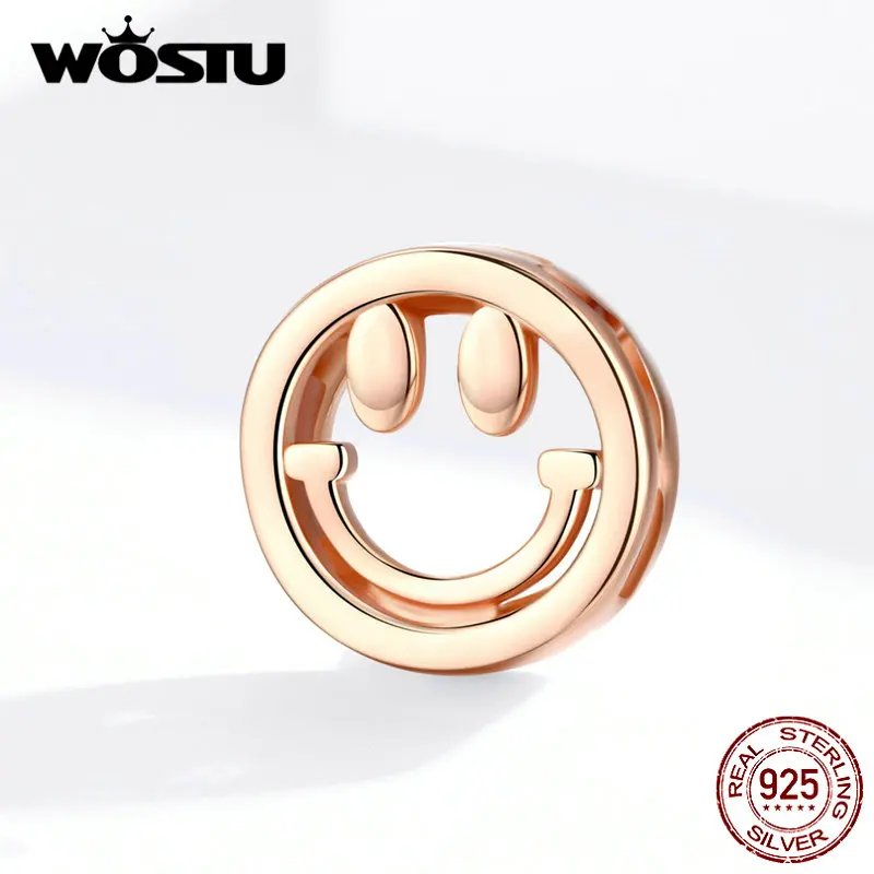 WOSTU Подлинная 925 пробы Серебряная улыбка круглые бусины Подвески из розового золота подходят браслет и браслеты модные украшения CQX105