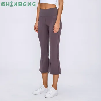 

SHINBENE Naked-feel Fabric Plain Wide-legged Fitness Gym Capri Pants Women Soft High Waisted Dance Sport Cropped Yoga Pants