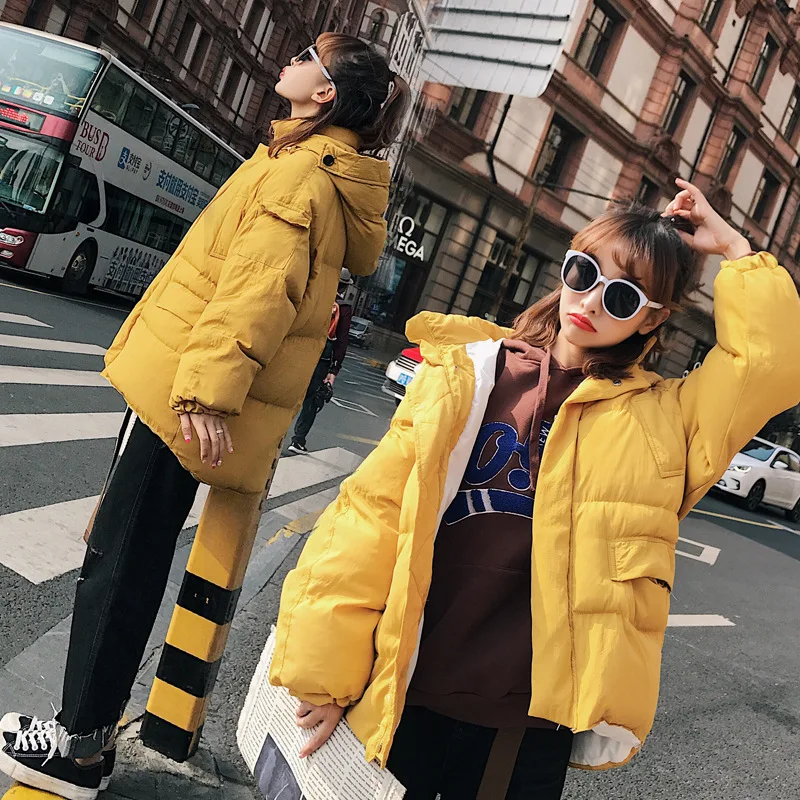 

18 Winter down Jacket Cotton-padded Clothes Student Korean-style Short Loose-Fit Hooded down Coat BF Harajuku Thick Cotton Overc