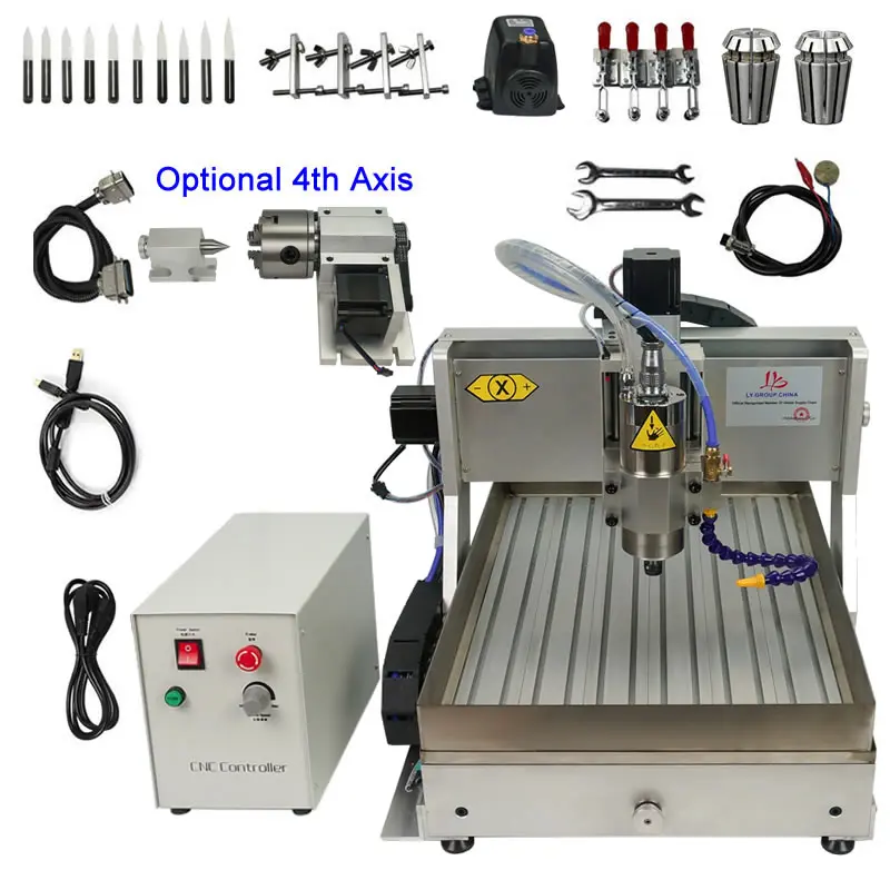 

800W 1.5KW 2.2KW Desktop Metal CNC Engraving Machine USB 4 Axis 3040 CNC Router Cutter with Water Tank for Stone Milling