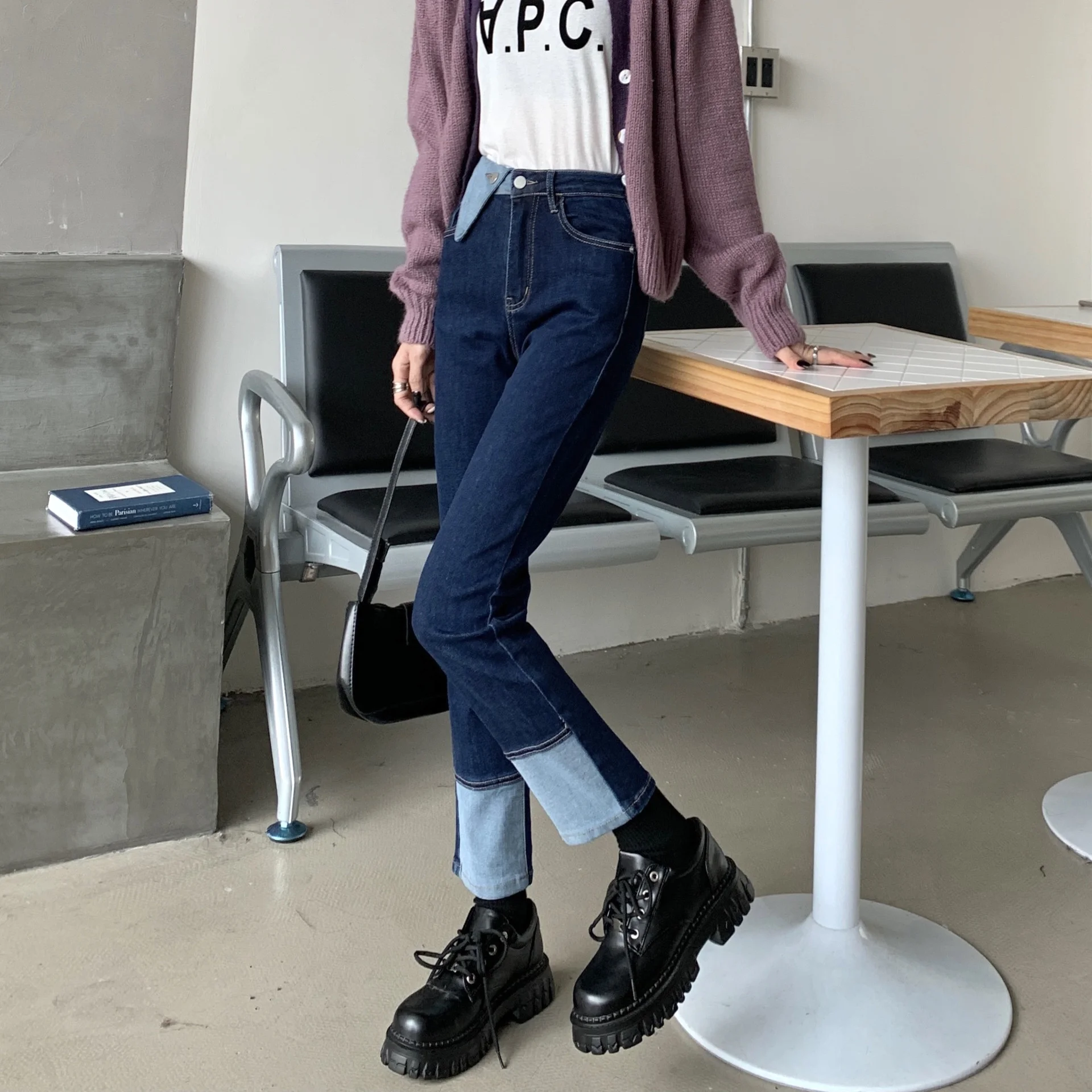 Осень/Зима 2021 тонкие универсальные прямые джинсы-трубки в Корейском стиле с