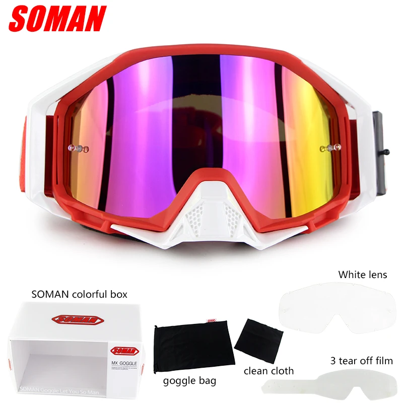 Red Kit Оригинальные SOMAN Gafas очки для мотокросса очки MX внедорожные велосипедные шлемы очки лыжные спортивные очки маска мото очки - Цвет: Red Kit