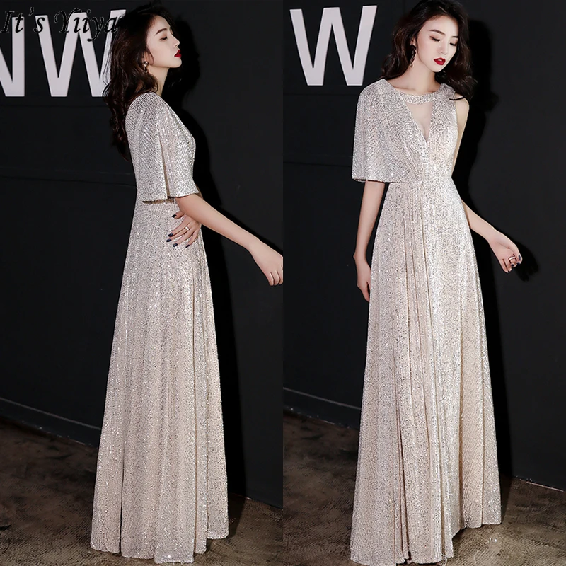 

It's Yiiya Evening Dress 2020 Shining Sequins Robe De Soiree K005 Plus Size One Sleeve Formal Gowns Elegant Long Evening Dresses