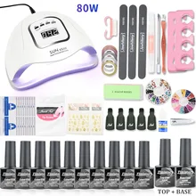 Маникюрный набор, светодиодная УФ-лампа для ногтей, сушилка с 10 шт., набор гелей для ногтей, набор для ногтей, набор для замачивания, комплект гель-лаков для ногтей, инструменты для дизайна ногтей