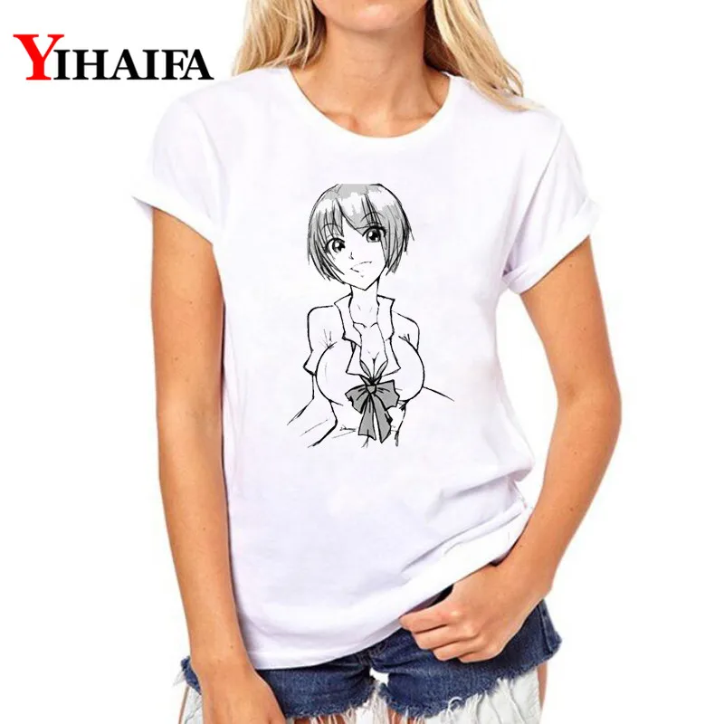 YIHAIFA Ulzzang Women Short sleeve T-shirt Anime Girl Printed Graphics Tee Sexy Lady White T Shirts suit gym Tops | Женская одежда