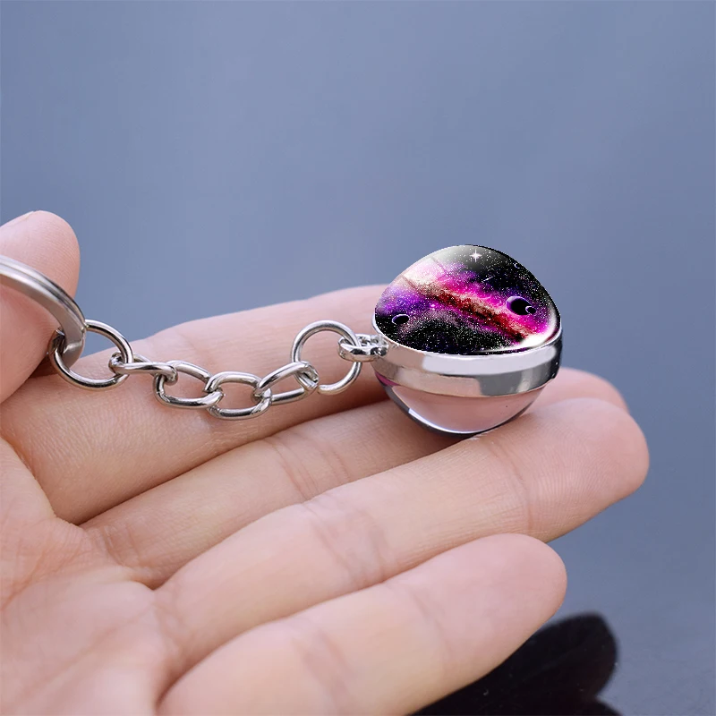 Galaxy Planet Keychain Trendy Solar System Art Picture Glass Ball Key Chain Moon Earth Mars Double Side Pendant Universe Jewelry