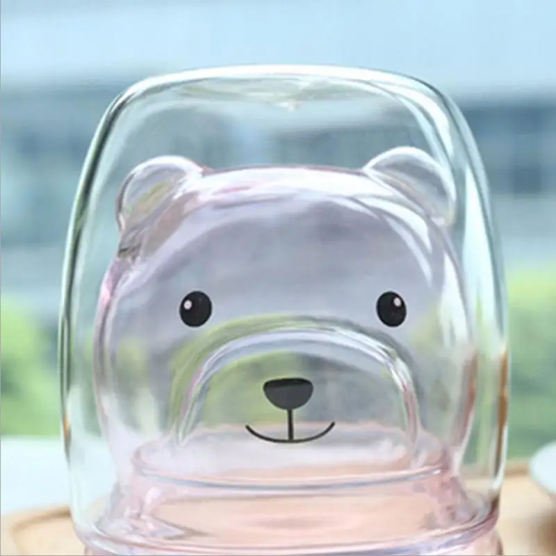 Инновационная стеклянная чашка с медведем, двухслойная, свежая мода, боросиликатное стекло, прозрачная чашка для вина, кофе для семьи, вечеринок и баров