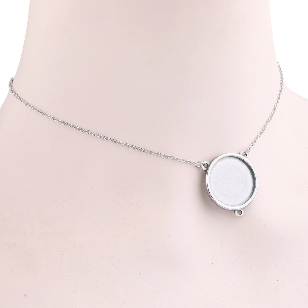 

2pcs 60cm Long Adjustable Chain Necklace Bezel Blanks With Loop Stainless Steel 16mm 20mm Cabochon Pendant Base Setting Trays