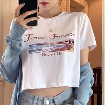 

Fashion Women Letter Short Sleeve Round Neck Loose Fit Blouse Crop Top T-shirt high quality fabric Crop Top