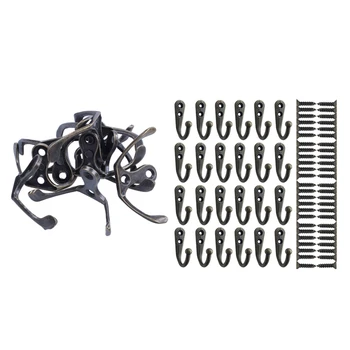 

10 Pcs 50X26X30Mm Clothes Coat Hat Double Hooks & 24 Pcs 44 X 30Mm Coat Hooks Wall Mounted Robe Hook