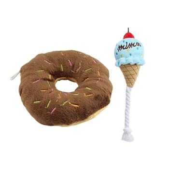 

Pet Squeaky Squeaker Sound Toy Cotton Wool Donut & Chew Ice Cream Play Toys Blue
