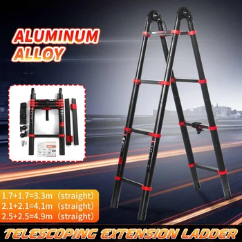 

4.9M Multifunctional Extension Tools Width 82mm Aluminium Ladders 6 Steps Telescoping Dual-Use Herringbone Ladder