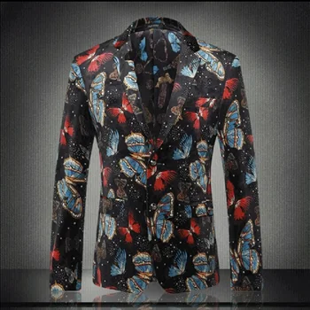 

2018 Spring and Autumn Men's Fashion Printing Leisure Suit Butterfly Print Fashion Dress Suit Colorful Blazers