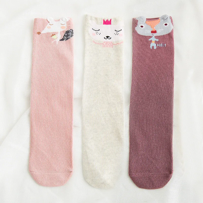Kawaii/корейские носки без пятки для маленьких мальчиков и девочек, 3-6 шт. милые Гольфы с цветочным принтом и животными длинные хлопковые носки для малышей Детские носки без пятки - Цвет: 3 pairs C