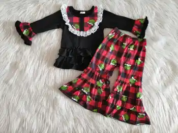 

2020 pair of Christmas boutique suits, cotton and milk silk material Christmas hat printing, matching fashion bell pants