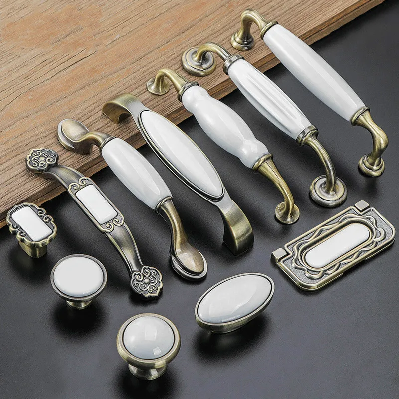 

Door Handles American european-style green bronze white ceramic handle new Chinese style archaize drawer cabinet door