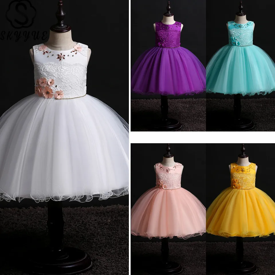 

Skyyue 2019 O-Neck Sleeveless Pageant Dresses for Girls Appliques Tank Solid Flower Girl Dresses for Weddings 3002