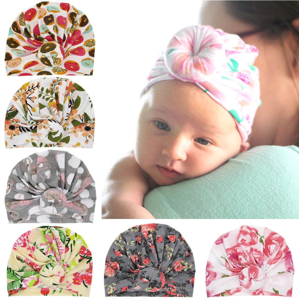 Модные хлопковые Вязанные Шапочки-тюрбан для новорожденных и маленьких мальчиков и девочек, зимняя шапка с цветком, шапка-пончик, мягкая шапка, подарки