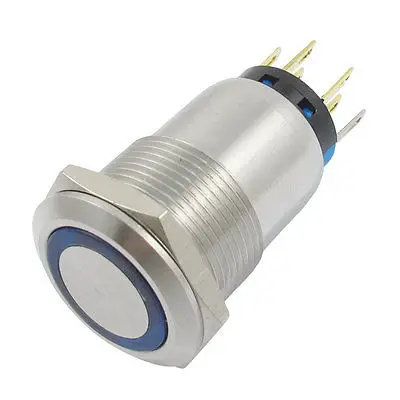 

AC 250V 3A 12V Blue Lamp Stainless Flat Latching Key Push Button Switch