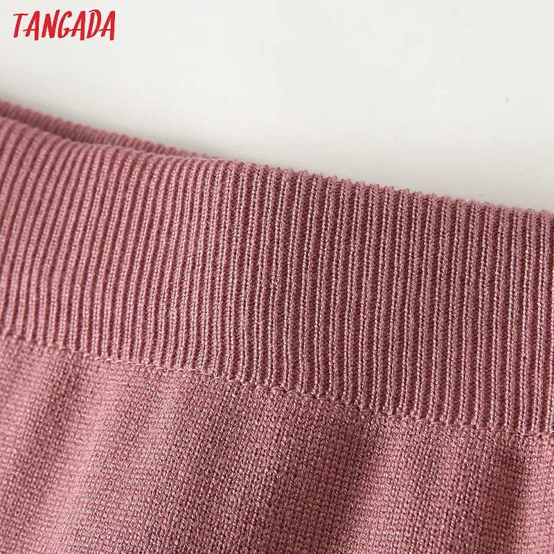 Tangada корейский модный шикарный вязаный костюм с геометрическим узором Женский комплект с юбкой комплект из 2 предметов милый топ и юбка YU44